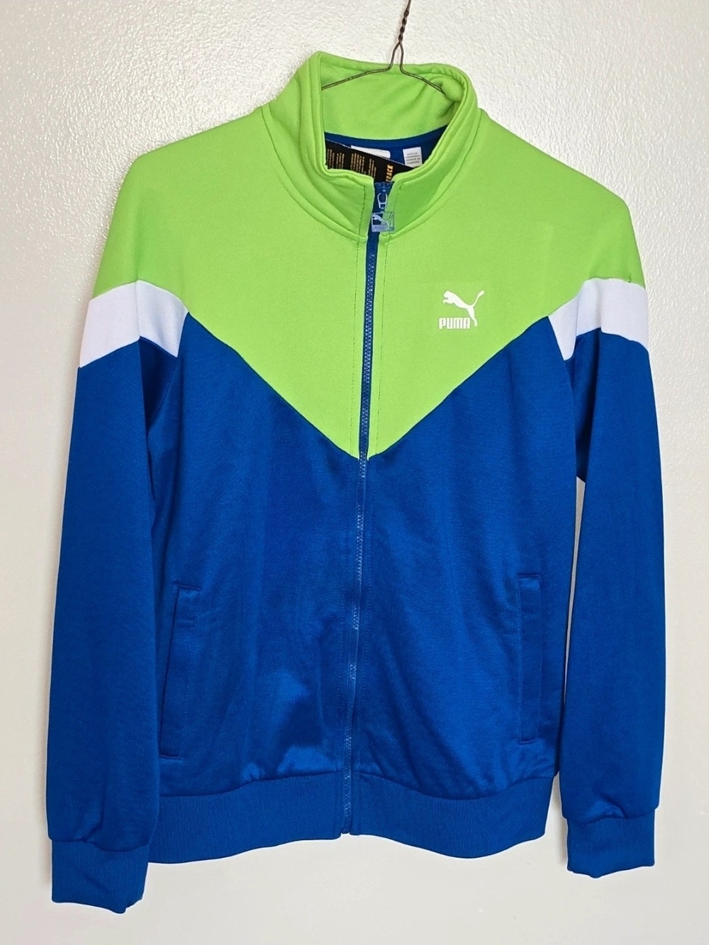 PUMA Mens Iconic MCS Colorblock Zip-Front Track Jacket - Lime/Blue